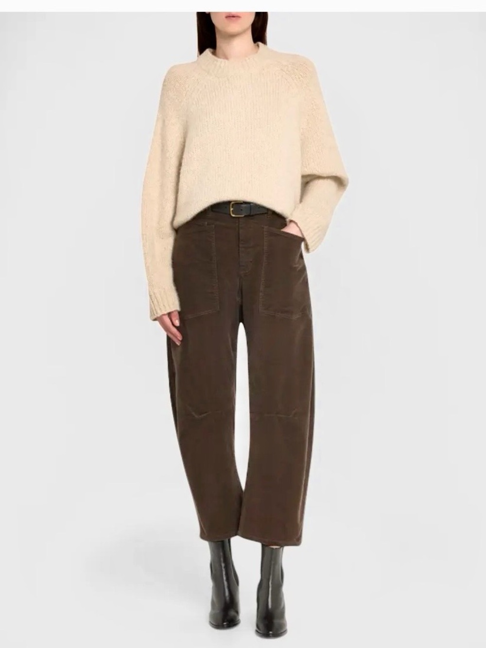 Nili Lotan SHON CORDUROY PANT Mid-Rise Barrel Leg Pant Cotton Brown Size 4
